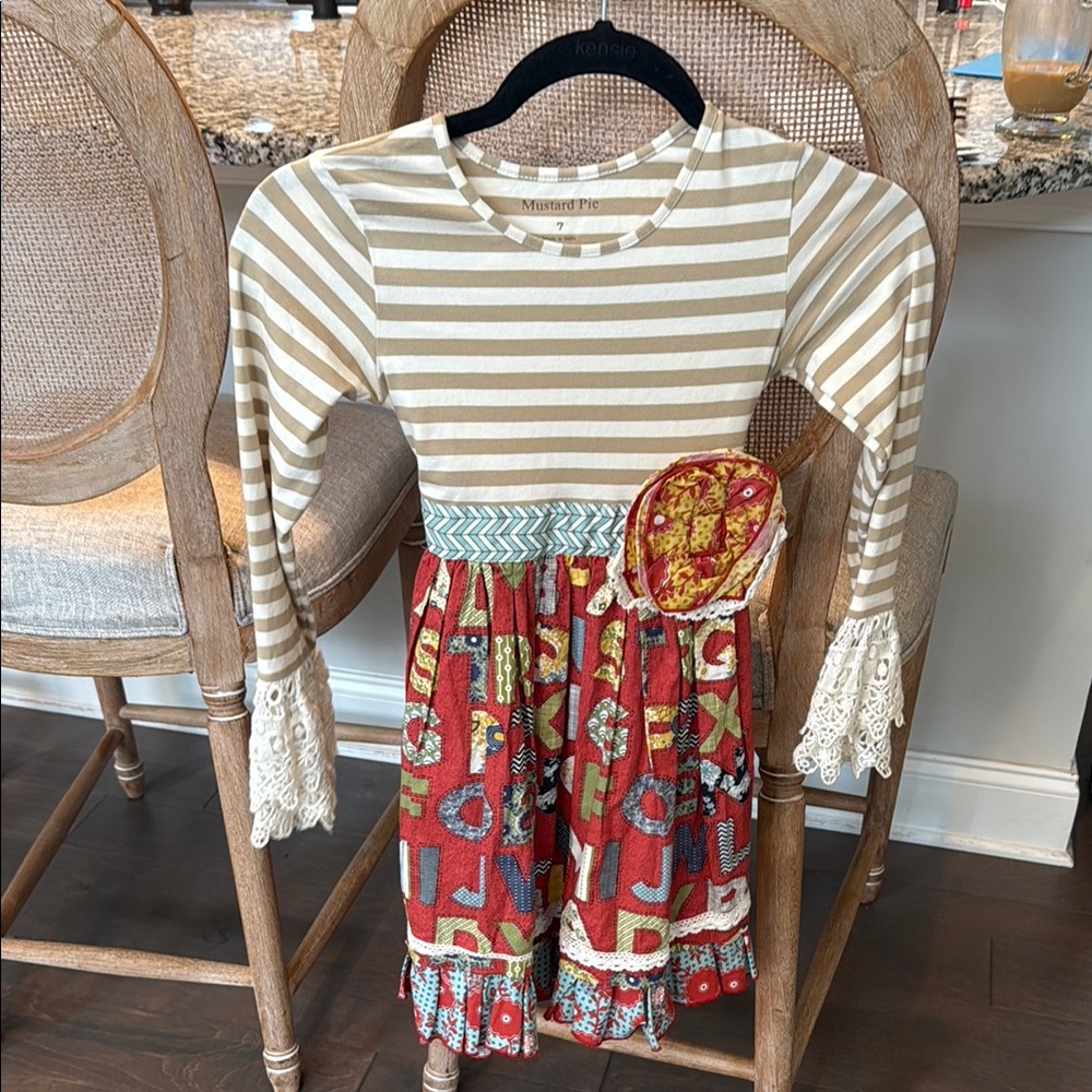 Mustard Pie Tan and White Bell Sleeve Casual Dress